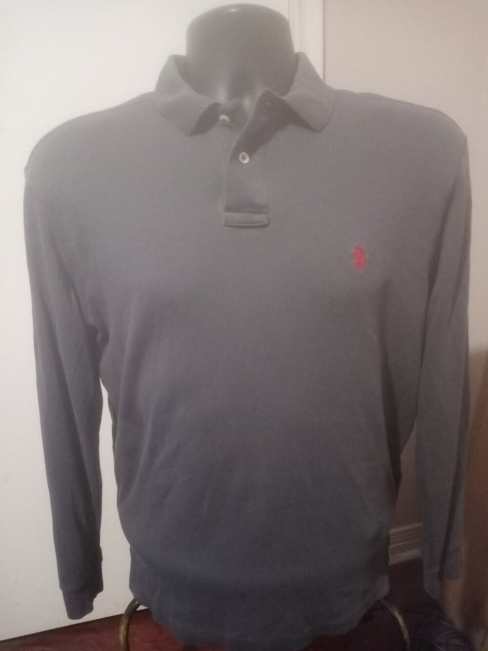 Polo Ralph Lauren Shirt Mens M Medium Gray Long Sleeve Polo Custom Fit